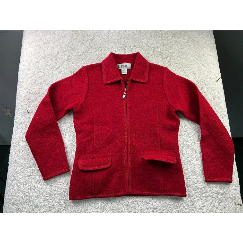 Lisa International Women's Red Boiled Wool Zip Jacket‎ Small Lined